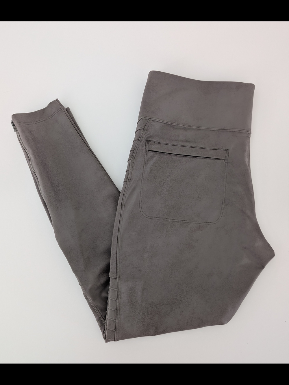 Athleta Delancey Gleam Leggings Bluff Gray  Back Pockets Ankle Zip Casual L